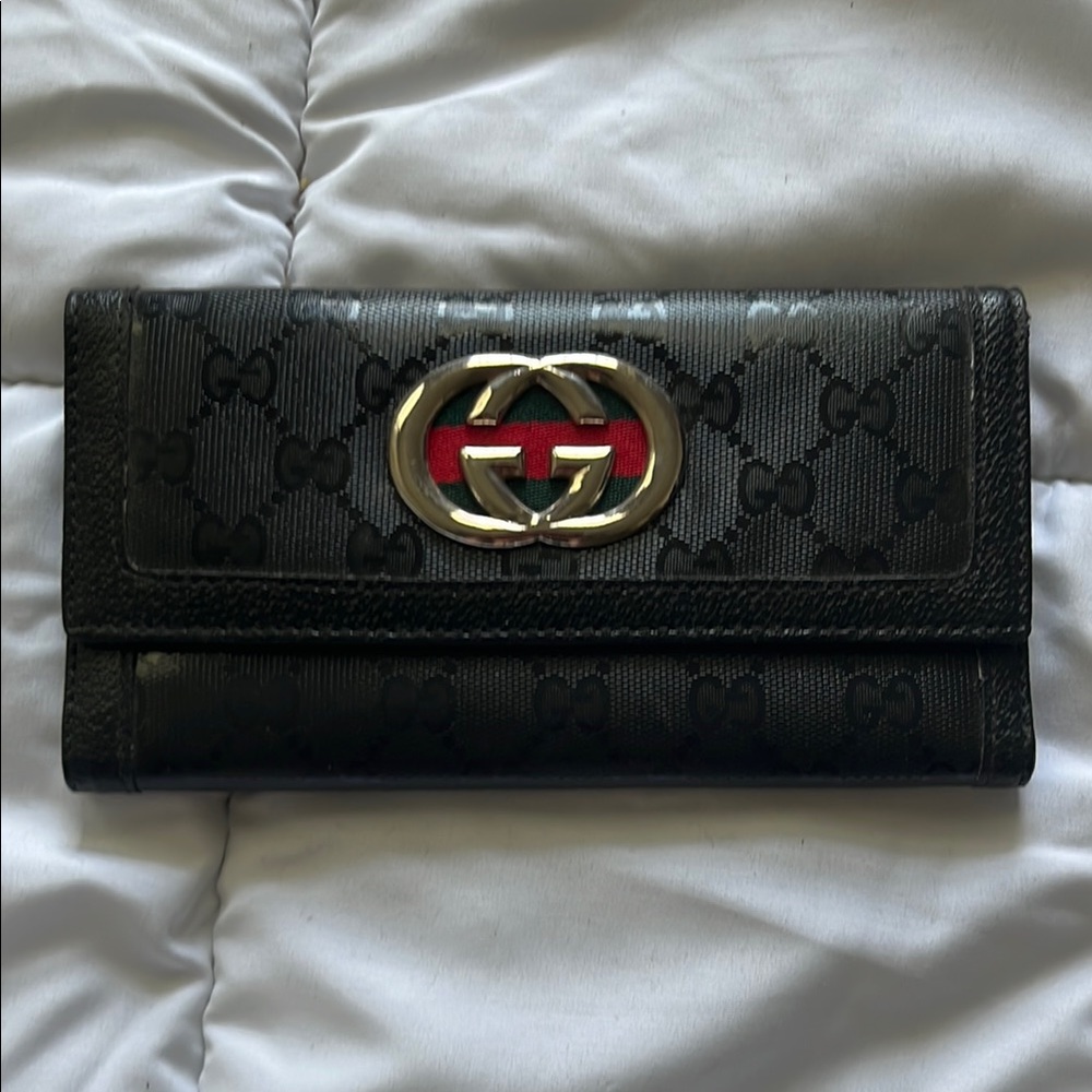Gucci Black Continental Wallet with Signature GG Monogram